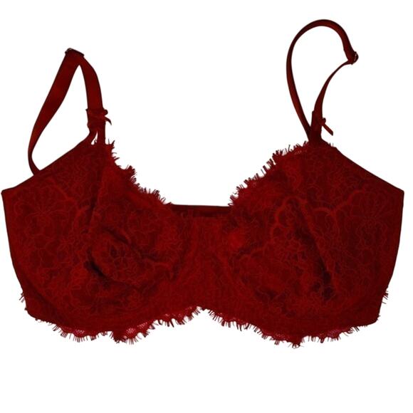 Victoria’s Secret Red Lace Underwire Bra 32DDD Push Up Sexy Lingerie - Picture 1 of 5